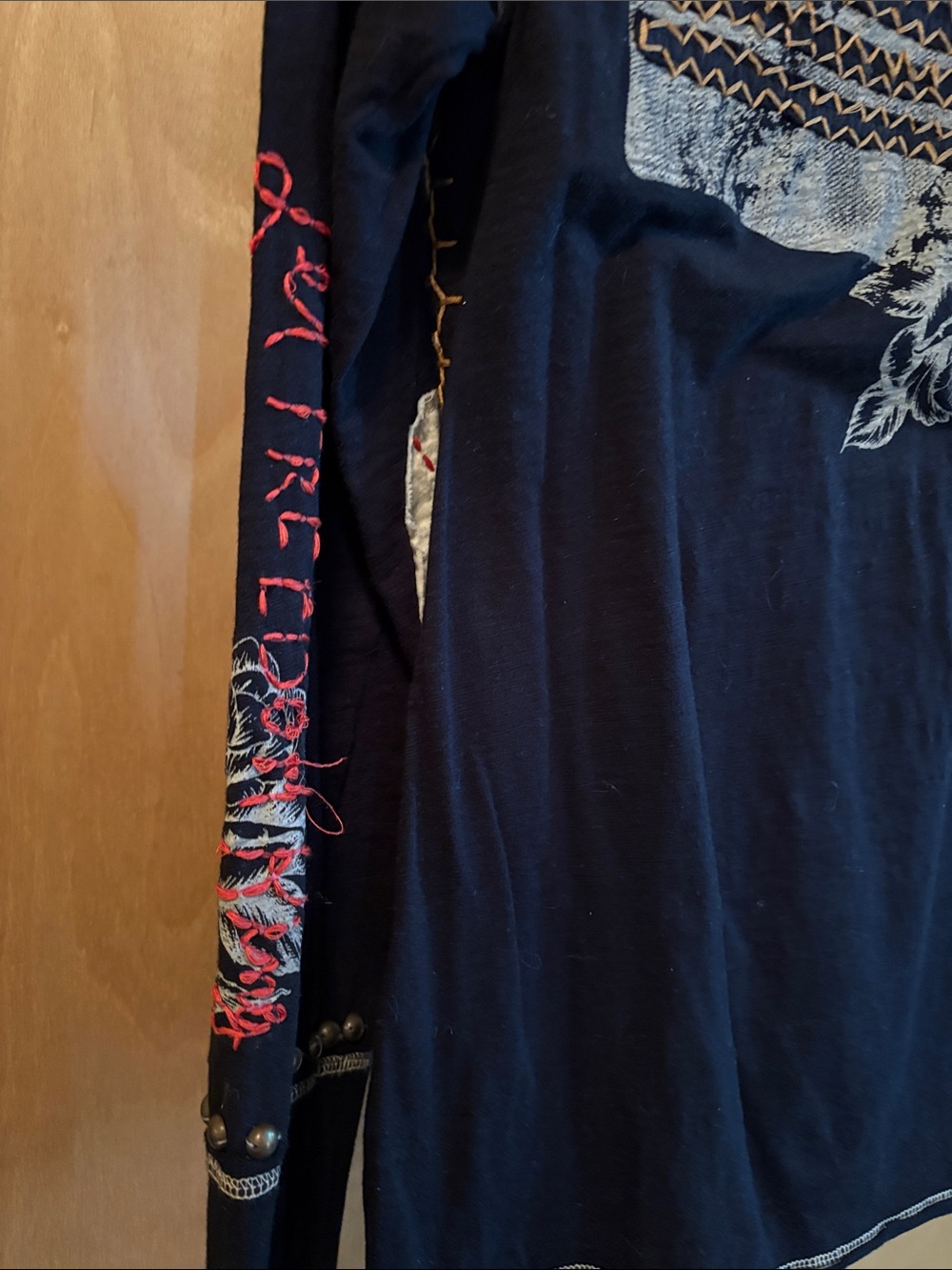 Double D Ranch United We Stand Black Long-Sleeve Tee with Distressed Flag/Studs - Picture 6 of 7